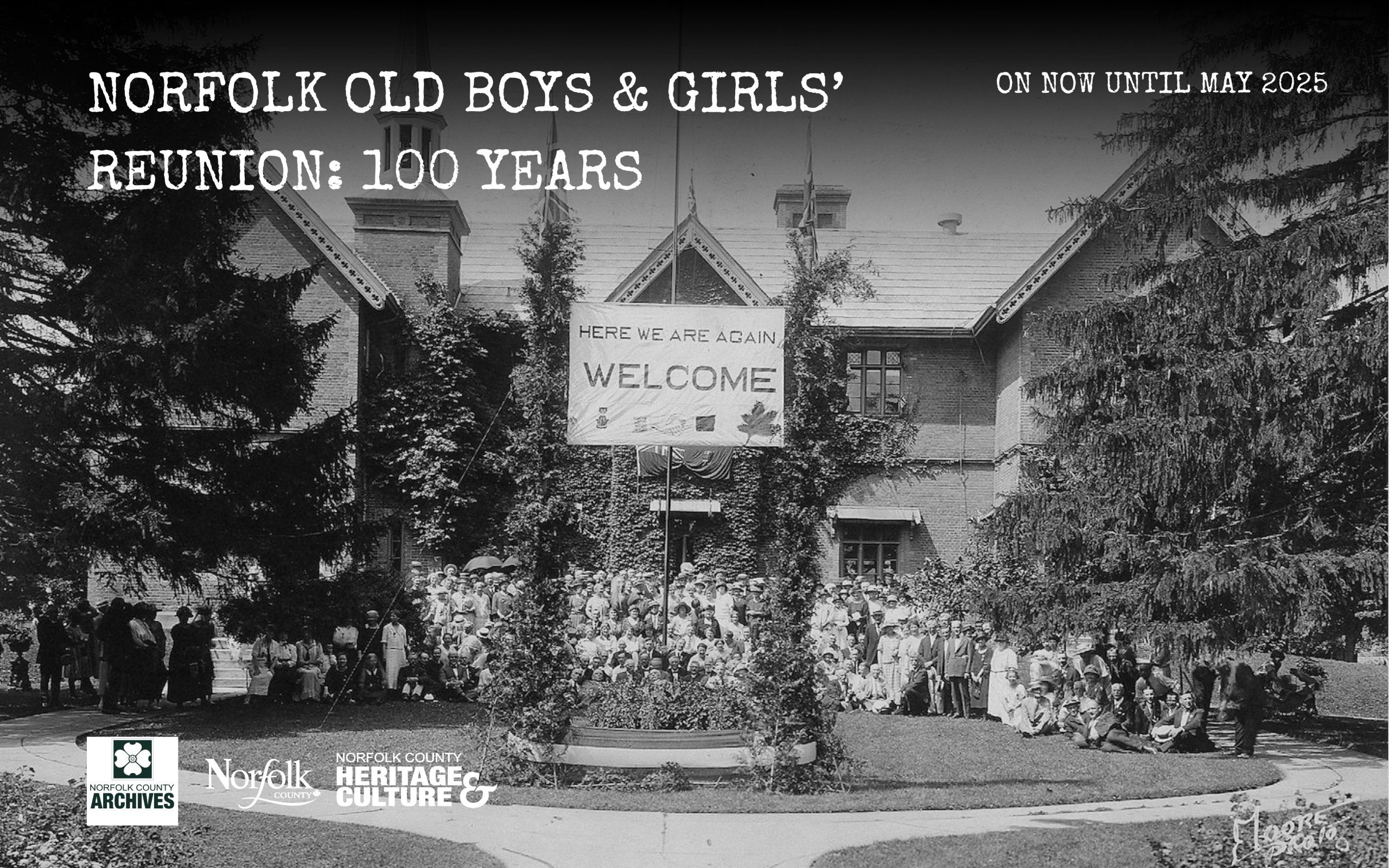 Black and White Photo advertising an archival exhibit of the Norfolk Old Boys and Girls Reunion: 100 Years
